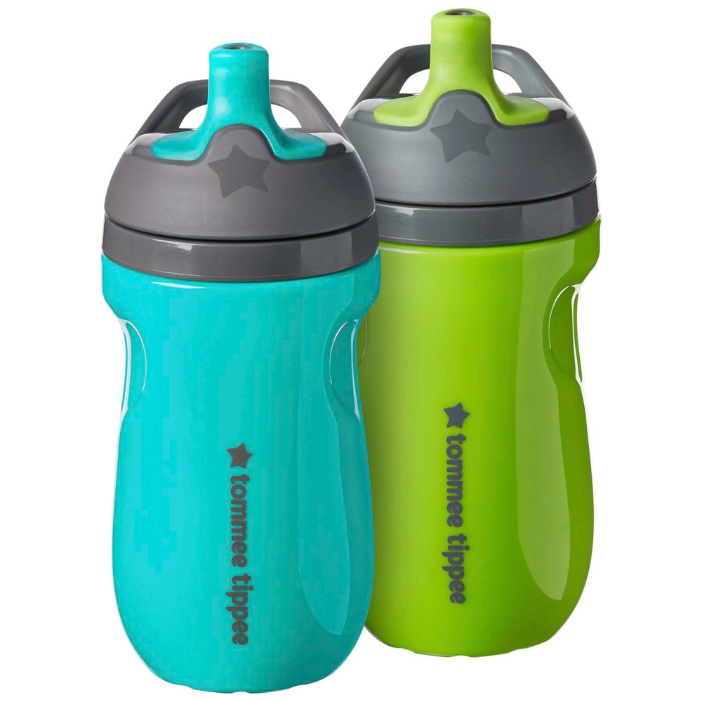 Tommee Tippee Isolierte Sportee Trinkflasche ab 12 Monaten, 2er-Pack, Grün & Türkis