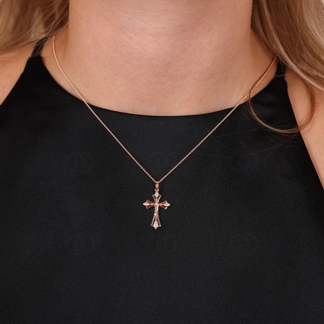 Kreuzanhänger 750/18 K Roségold mit Diamanten 0.03 ct H/si