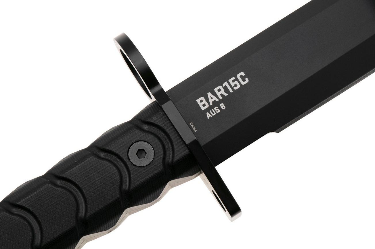 SOG BAR15T BY1004-BX, Black PVD AUS-8 Clippoint, Black G10 vaststaand mes