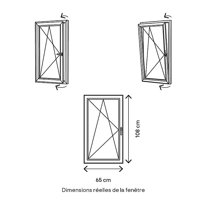 Fenêtre PVC 1 vantail oscillo-battant GoodHome blanc - l.60 x h.105 cm, tirant gauche