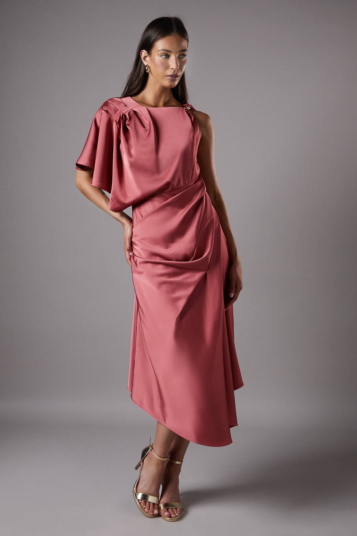 Coast Robe Mi-Longue Asymétrique Plissée de Fête avec Détail Doré