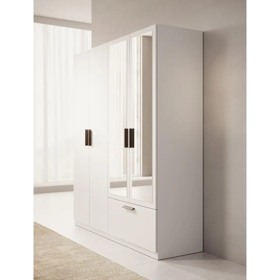 Meubella - Kledingkast Lillian - Wit - 180 cm - Met spiegel
