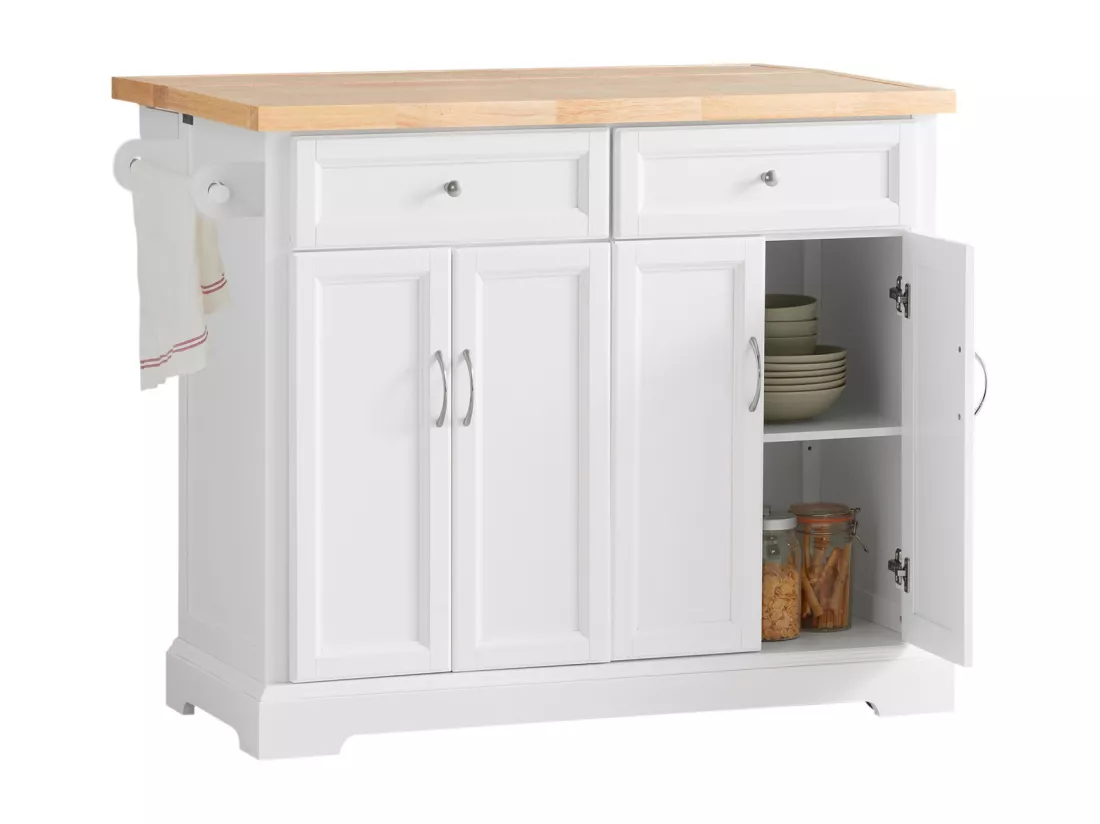 Desserte sur roulettes en Bois avec Plans de Travail Rabattable, FKW71-WN