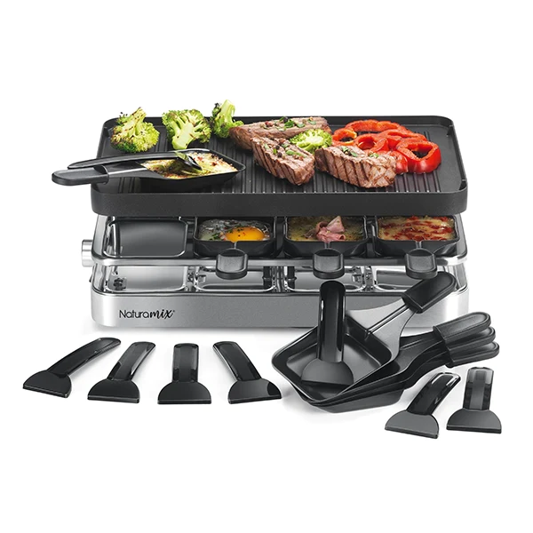 Appareil raclette-gril et crêpes électrique 8 poêlons 1200 W Naturamix