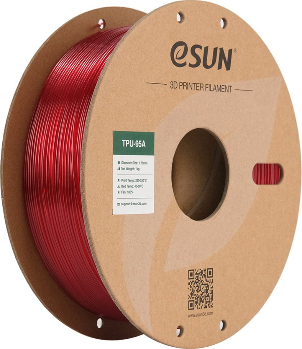eSUN  TPU-95A Translucent Red, 1,75 mm / 1000 g    Robustes Filament mit ausgezeichneter Elastizität