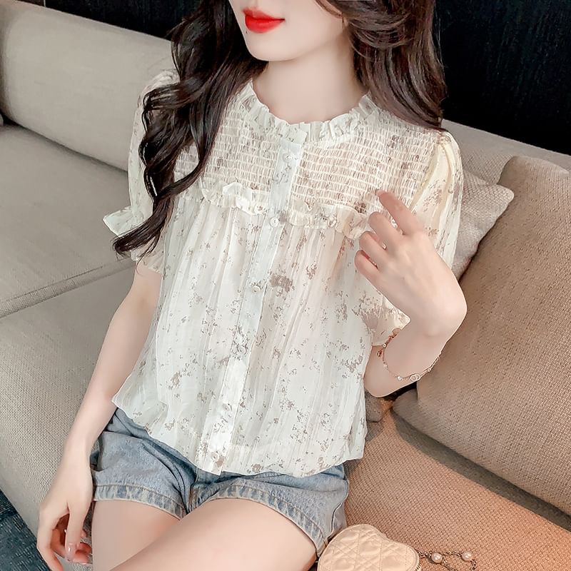 Dragan Pulse - Blouse met pofmouwen en bloemenruffle