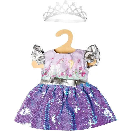Heless 2131 - Puppenkleid Fee und Einhorn, mit Wendepailletten und silberner Krone, Größe 35 - 45 cm