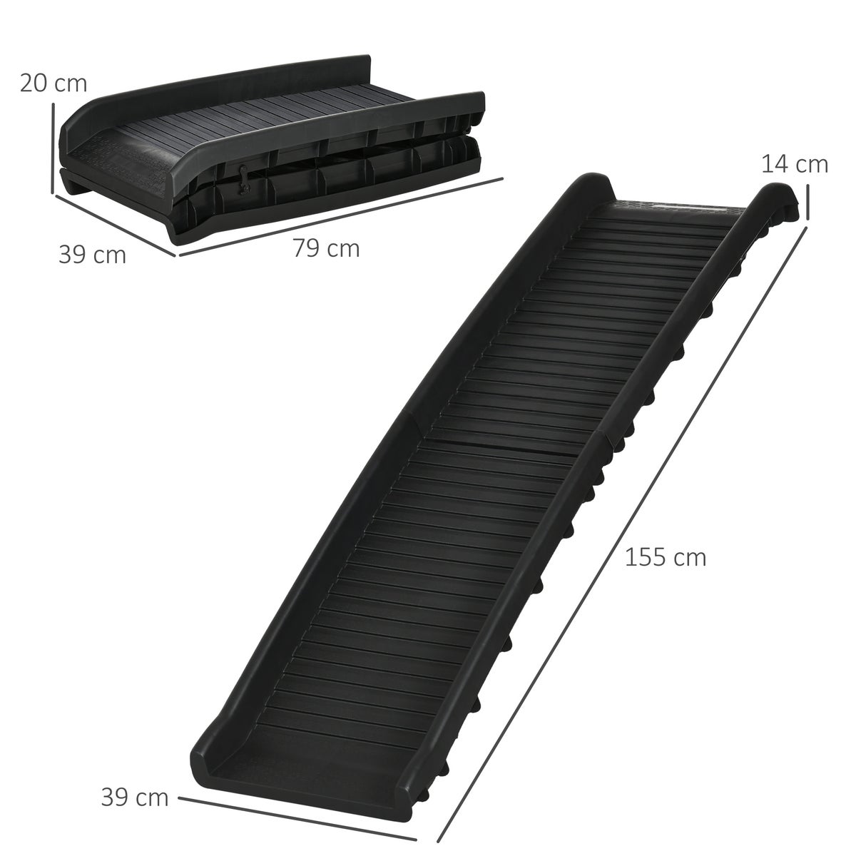 PawHut hondenhelling, 155L x 39B x 14H cm, PP, zwart