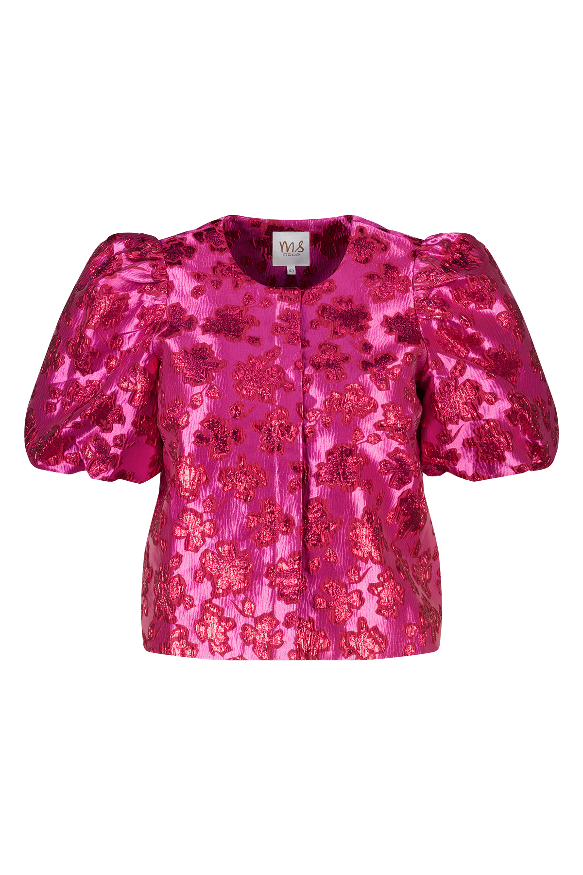 Glitter jacquard top met pofmouwen Multi Pink