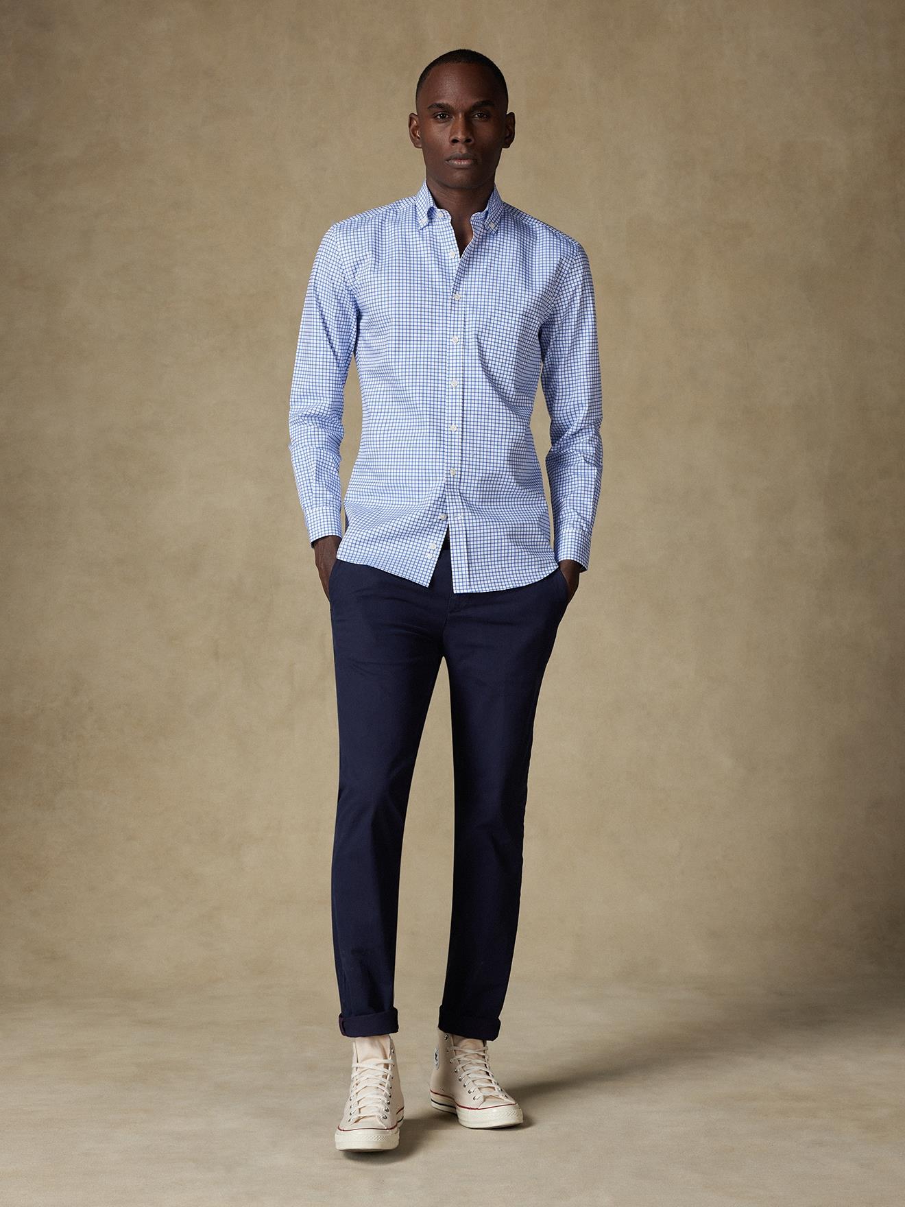 Chemise Carlton à carreaux bleus - Col Boutonné