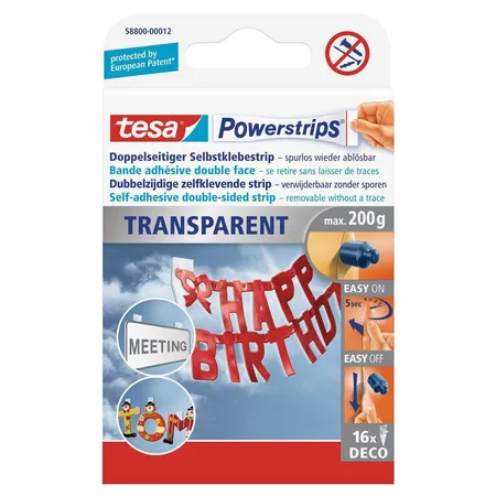 tesa Powerstrips transparent Deco, 16 Strips