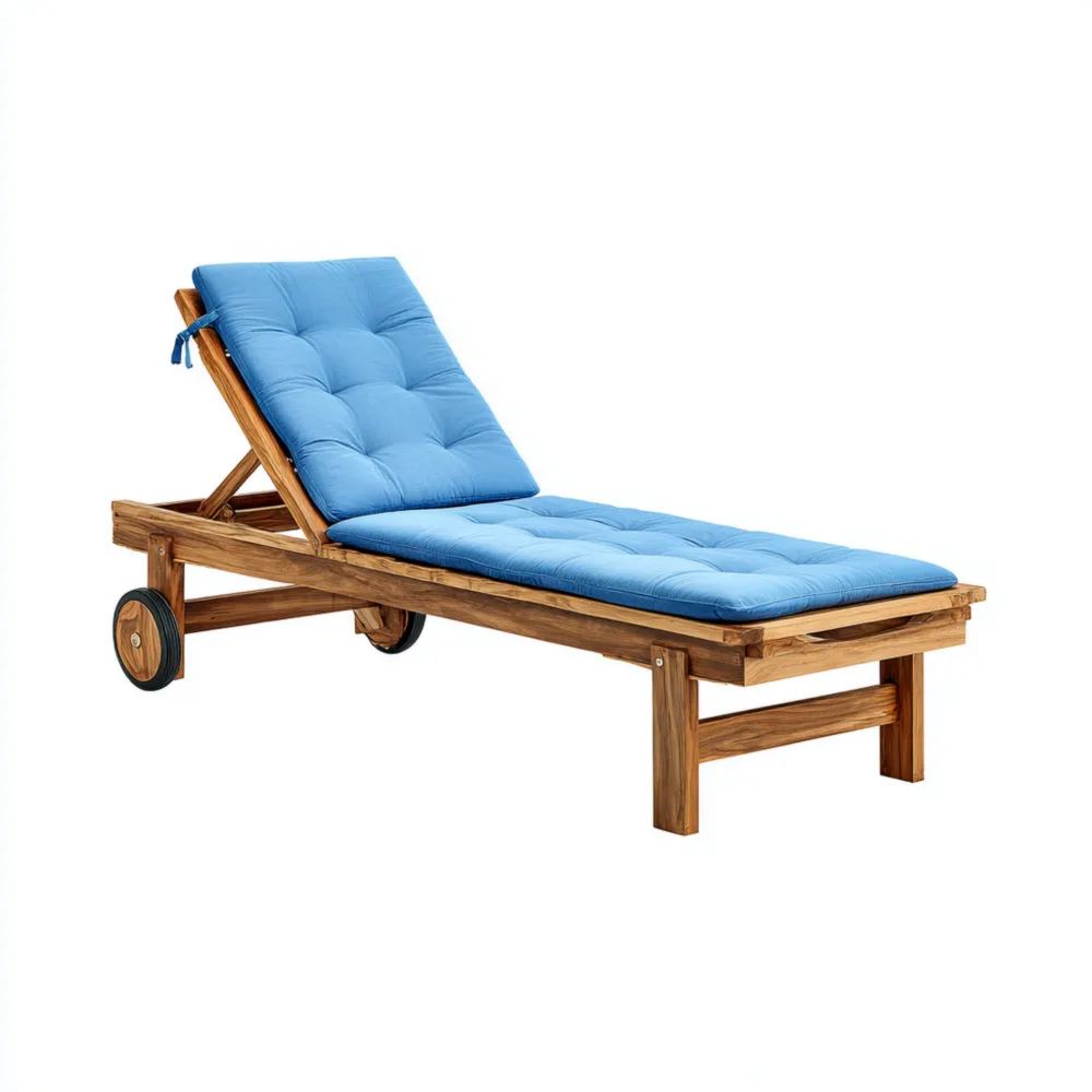 Gartenliege Teakholz mit Kissen 200x60x5 cm – Blau – Einstellbar