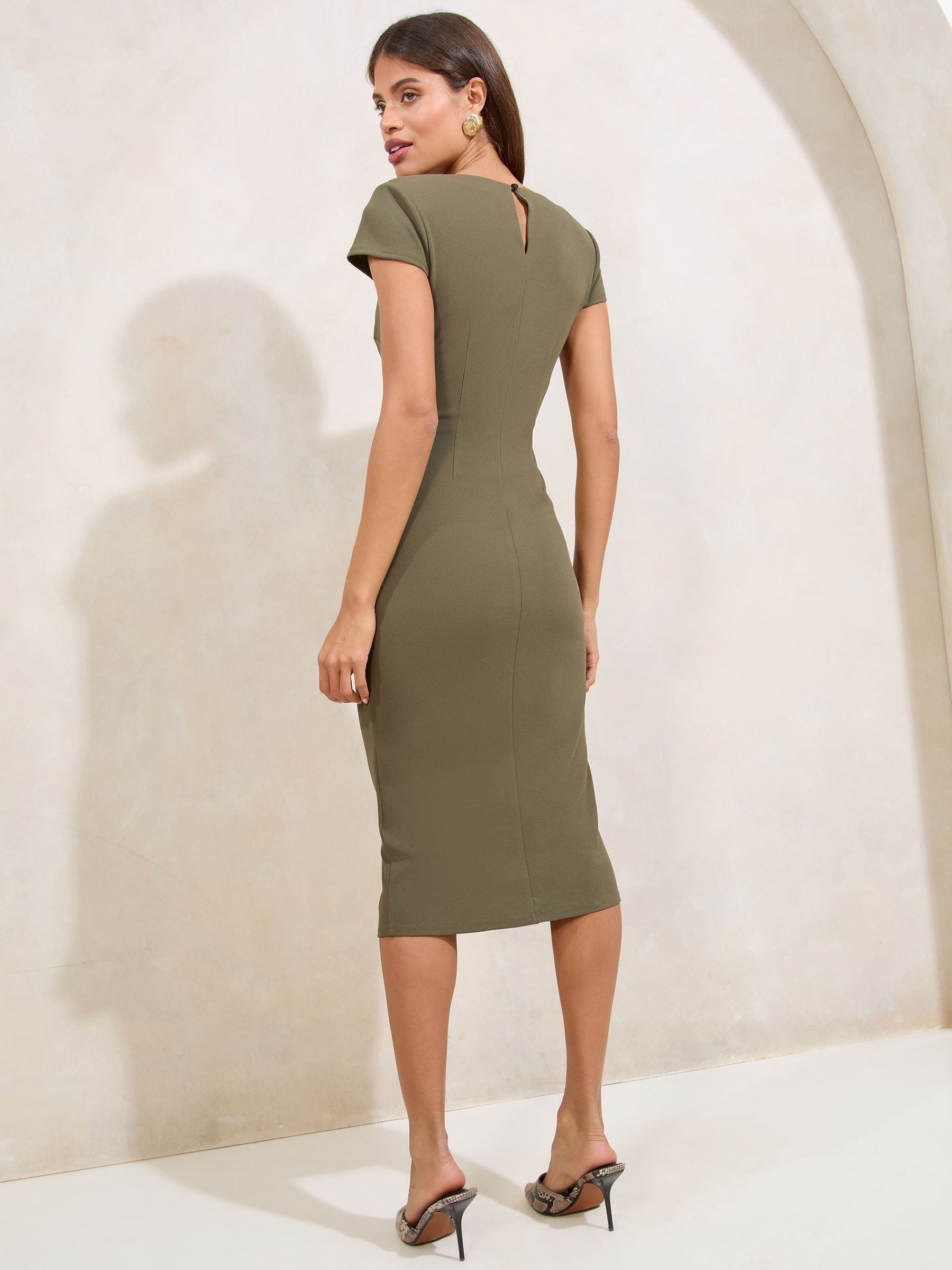 Lipsy Short Sleeve Ruched Asymmetric Detail Midi Dress