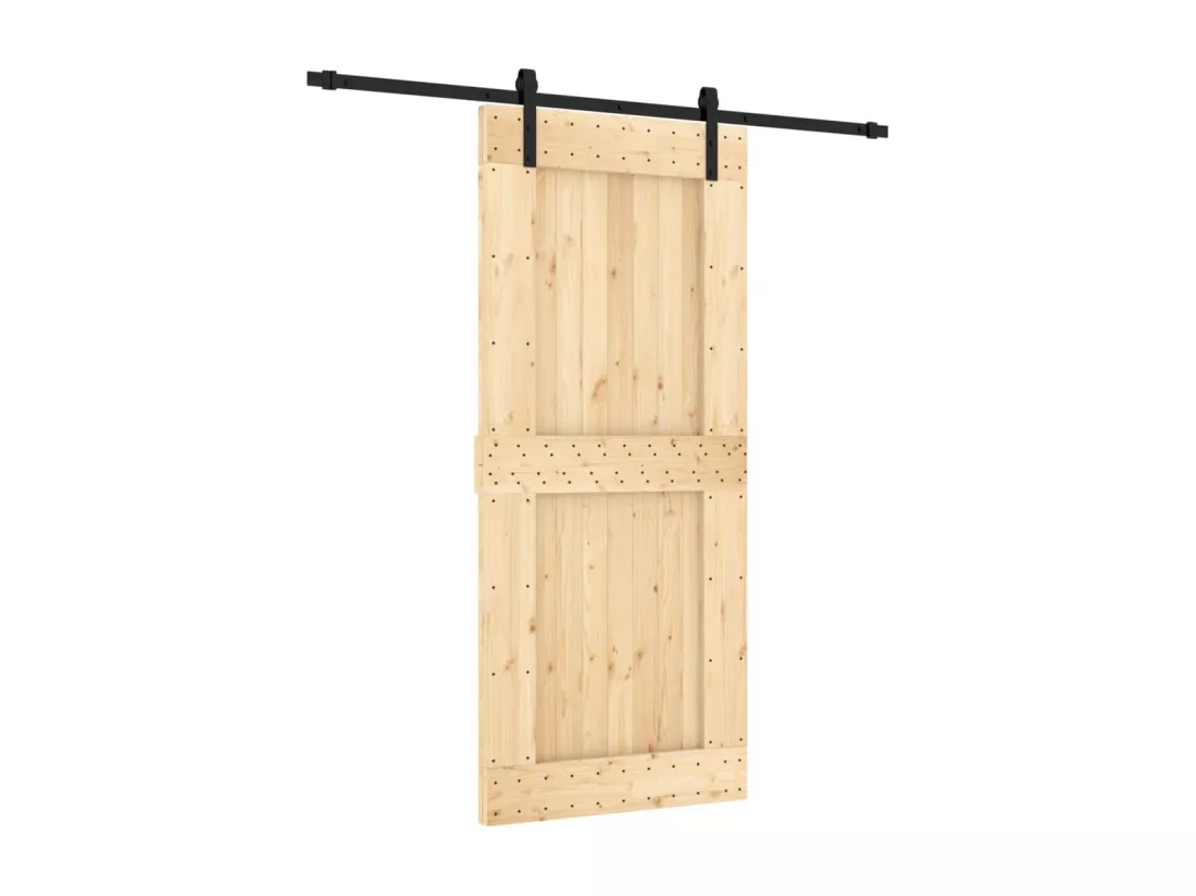 Porte coulissante et kit de quincaillerie 90x210 cm pin massif
