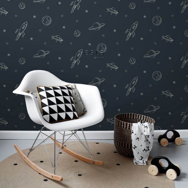 Estahome Planeten In De Ruimte Behang - 0,53 x 10,05 m - Donkerblauw