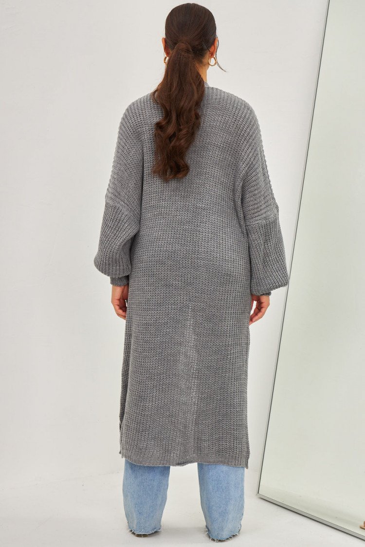 Gilet long ouvert en mailles gris