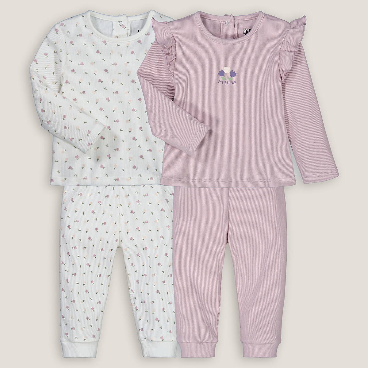 COLEÇÃO LA REDOUTE<br>Conjunto de 2 pijamas canelados, 2 peças