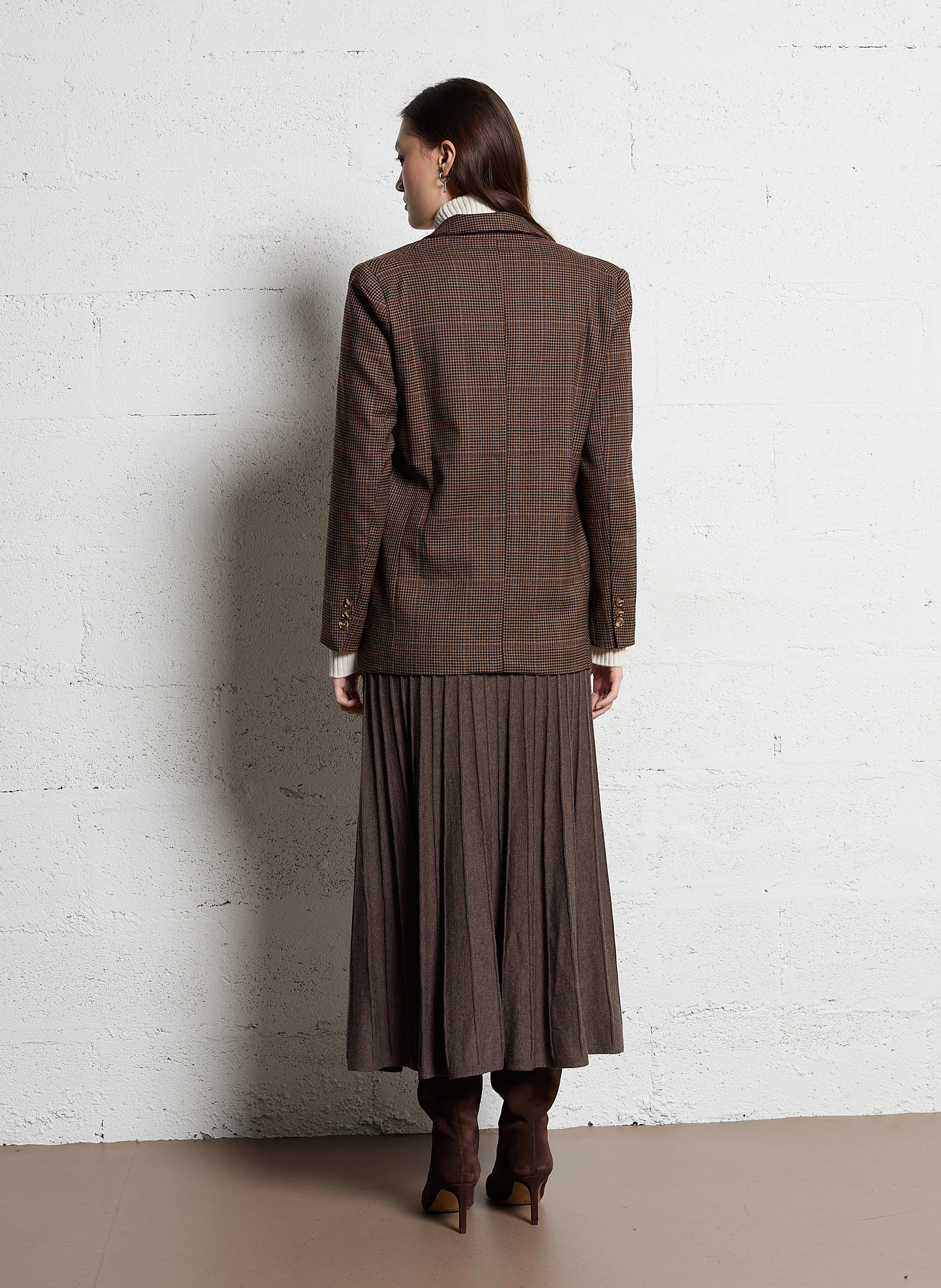 VOLIANE - Veste tailleur droite à carreaux | Marron