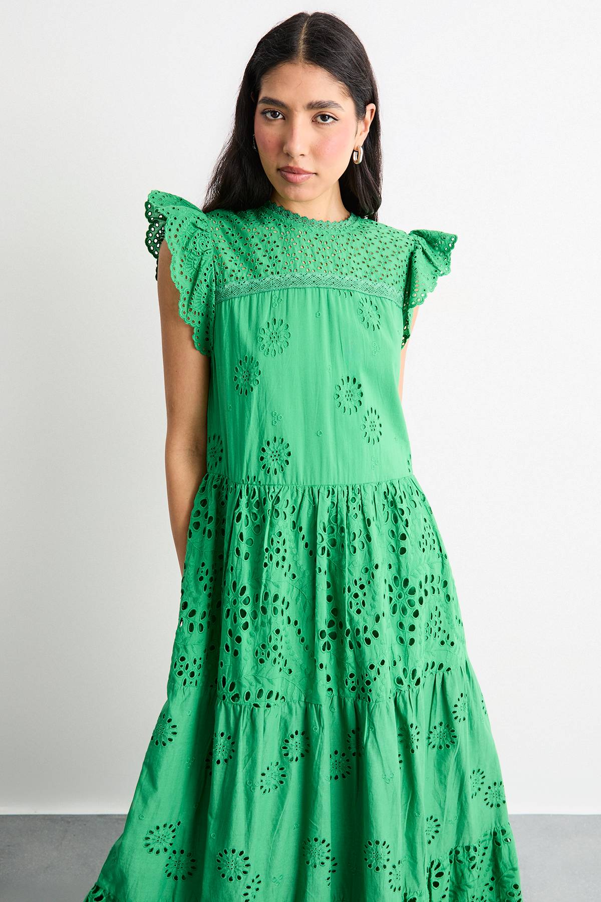 Warehouse Robe Midi Étagée Mix Broderie