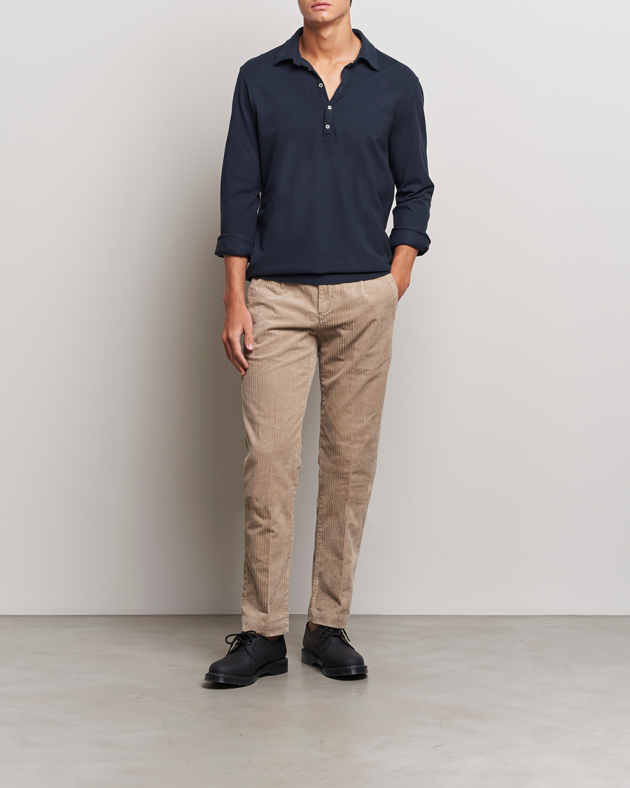 Massimo Alba Ischia Cotton/Cashmere Long Sleeve Polo Navy