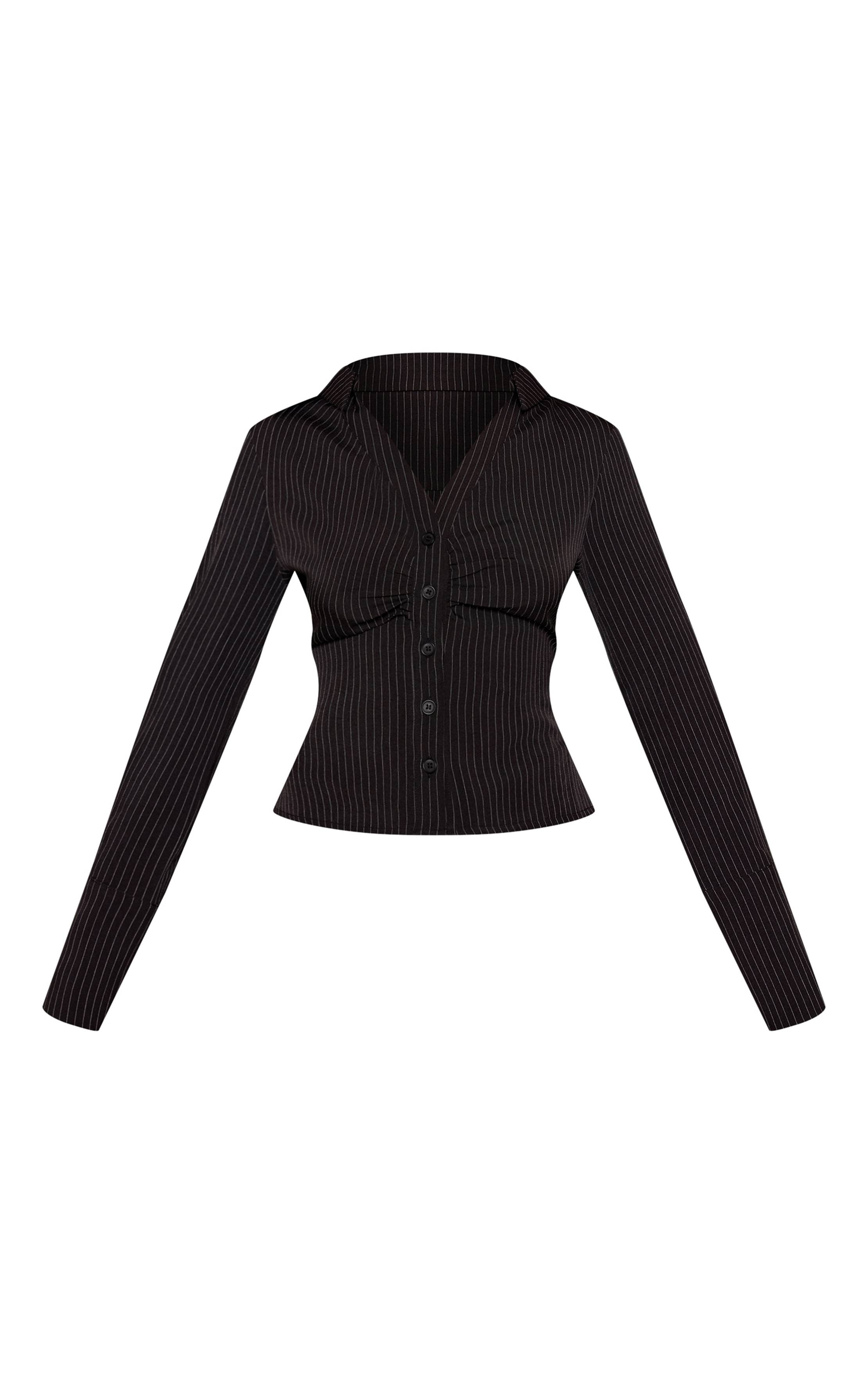 Noir Chemise Petite À Rayures Fines Avec Fronces Sur Le Buste Et Boutonnage