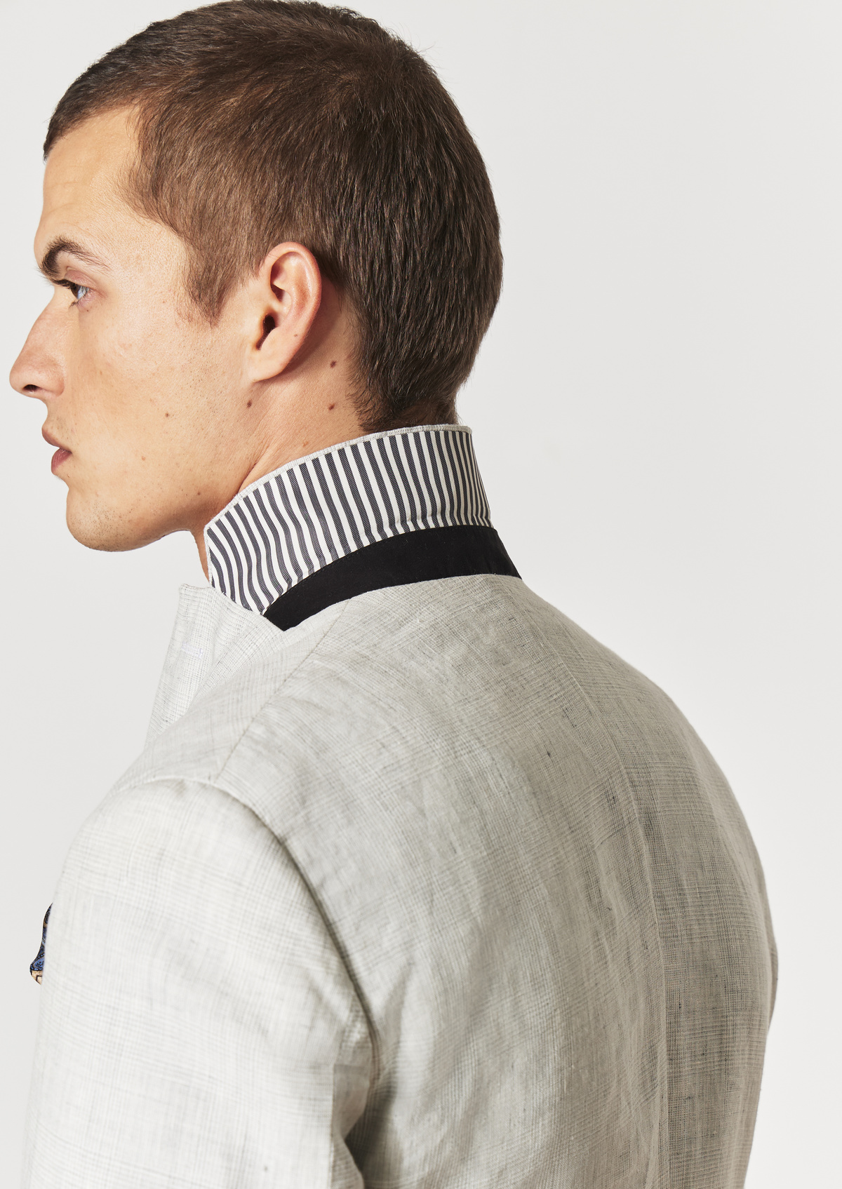 Veste coordonnable Slim en lin gris perle Prince de Galles