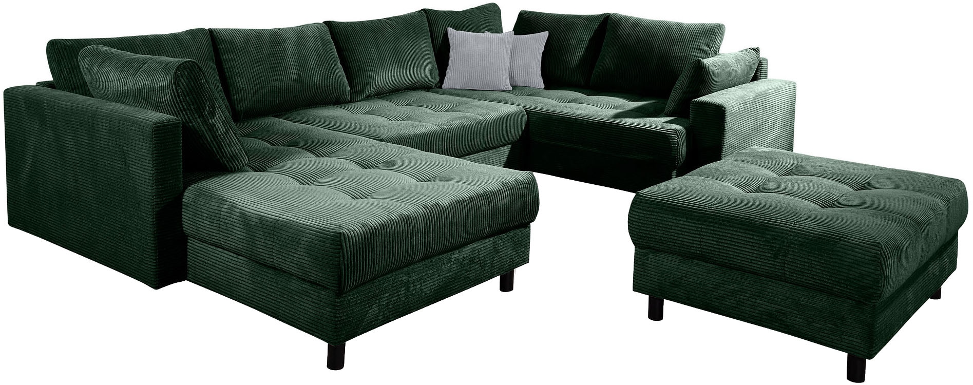 COLLECTION AB Wohnlandschaft »Toni U-Form mit Armlehne« inkl. Hocker und Zierkissen in abgesetzter Farbe, mit Bonnelfederkern