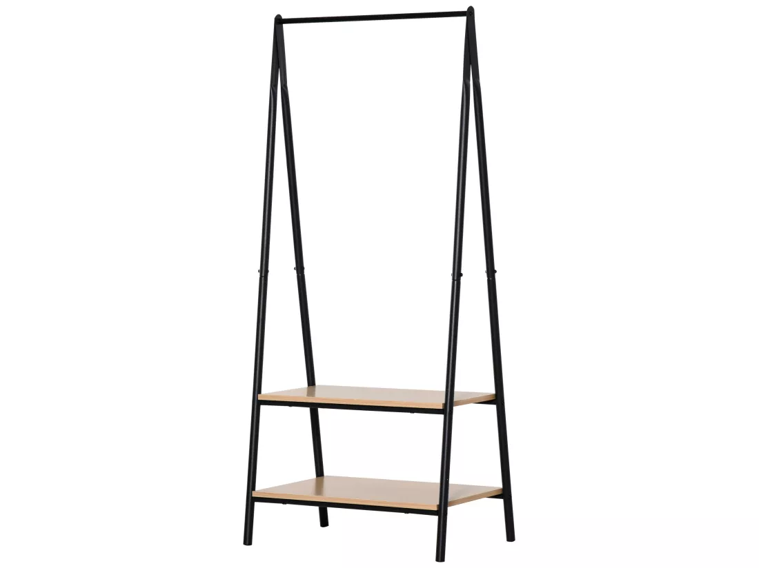 Portant à vêtements penderie style contemporain triangulaire dim. 64L x 43l x 149H cm 2 étagères MDF bois clair acier noir
