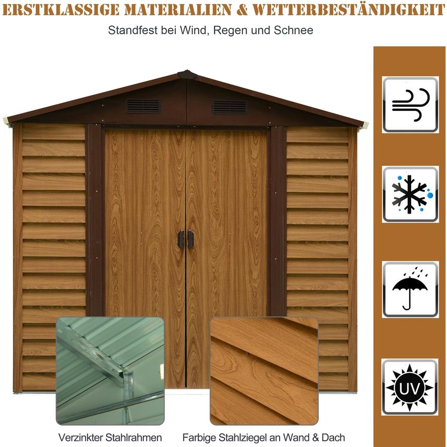 Outsunny Geräteschuppen in Holzmaserungsimitat braun