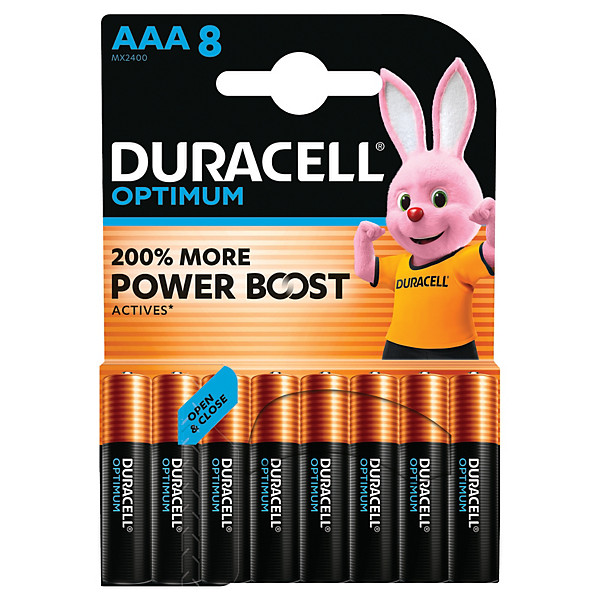 Piles Alcalines Duracell Optimum LR03 AAA, lot de 8