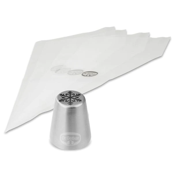 Lot de 4 poches à douille et embout flocon de neige en inox Baker Edit