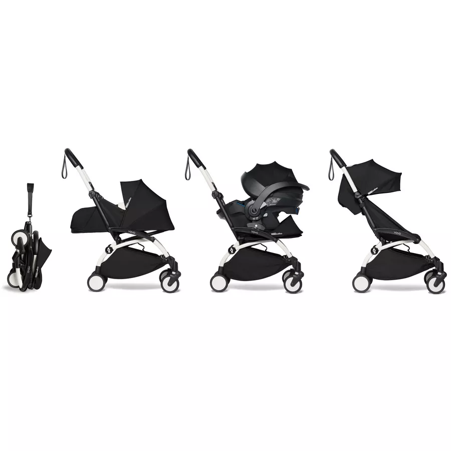 BABYZEN Kinderwagen YOYO2 0+ White mit Neugeborenenaufsatz Black