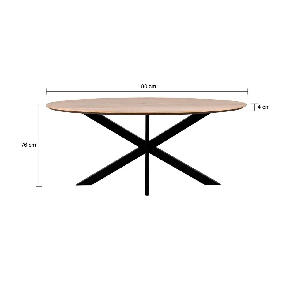 QUVIO Eettafel Sofia– Ovaal – 180x90 cm – Kruispoot – Naturel