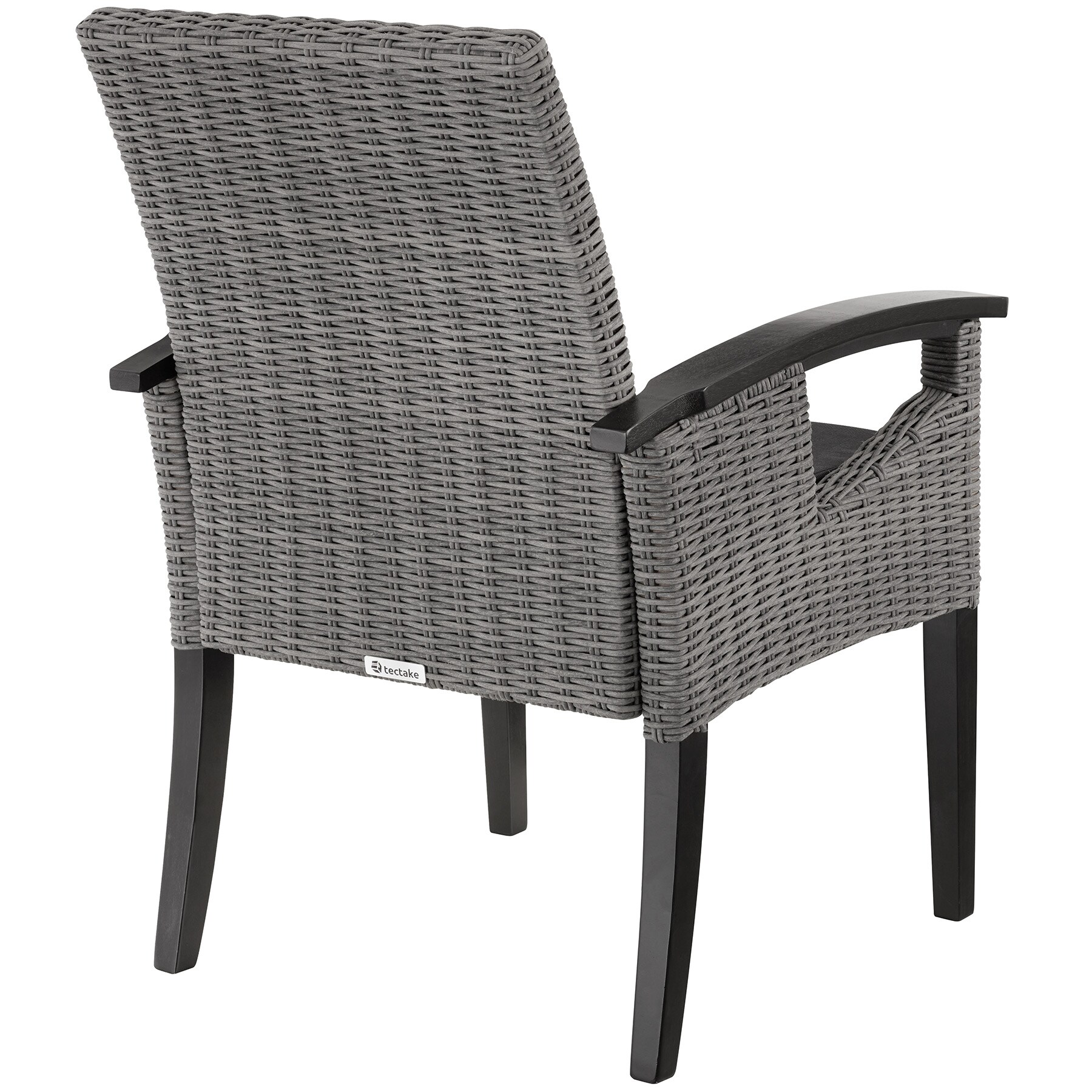 tectake® Rattan Tisch Tarent mit 4 Stühlen Rosarno, mit Holzgestellen, wetterfest und UV-beständig, Armlehnen und Füße aus Holz