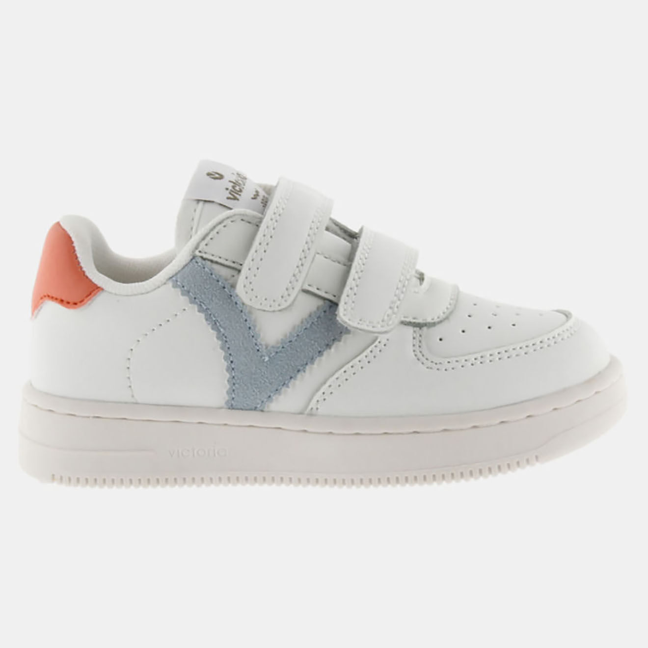 Victoria Baskets Velcro blanc/ciel/orange