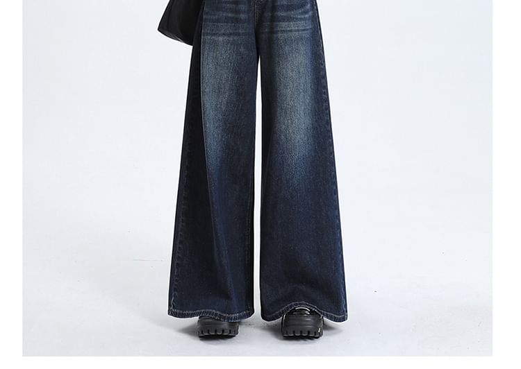 Maisee - High Waist Washed Wide Leg Jeans