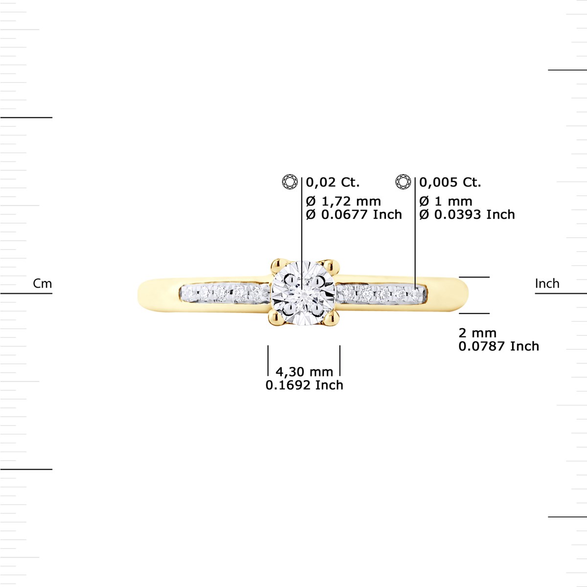 Solitaire Diamant épaulé 0,070 Cts Illusion 1 Ct serti 4 griffes Or Jaune
