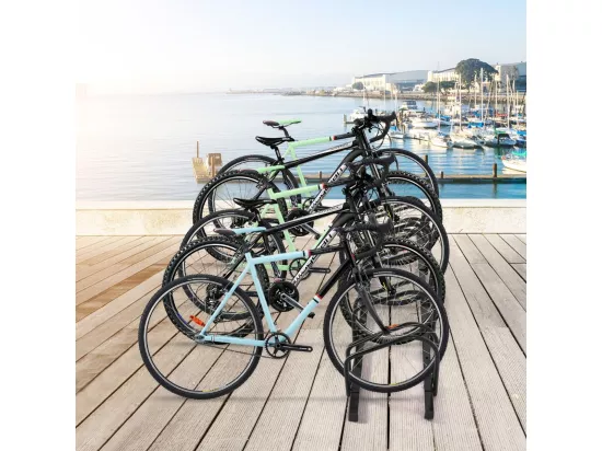 Râtelier 5 Vélos en Acier Fixation, Rangement Vélo au Sol ou Mur 150x32.5x26CM Résistant aux Intempéries Antirouille Ecole Commerce Noir