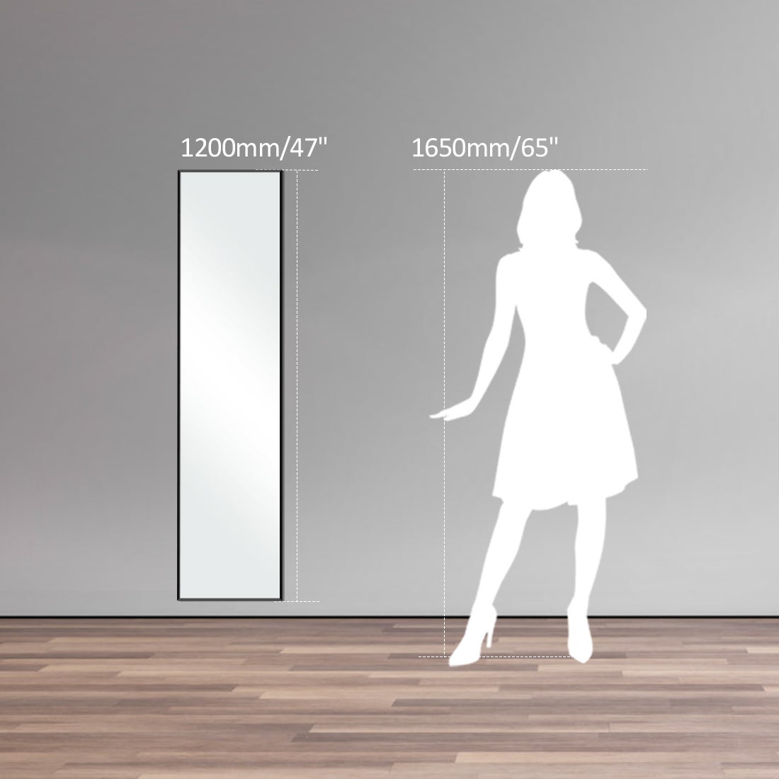 EMKE staande spiegel, 120x37cm HD grote spiegel met haken, rechthoekige hoge spiegel voor woonkamer of kleedkamer, zwart