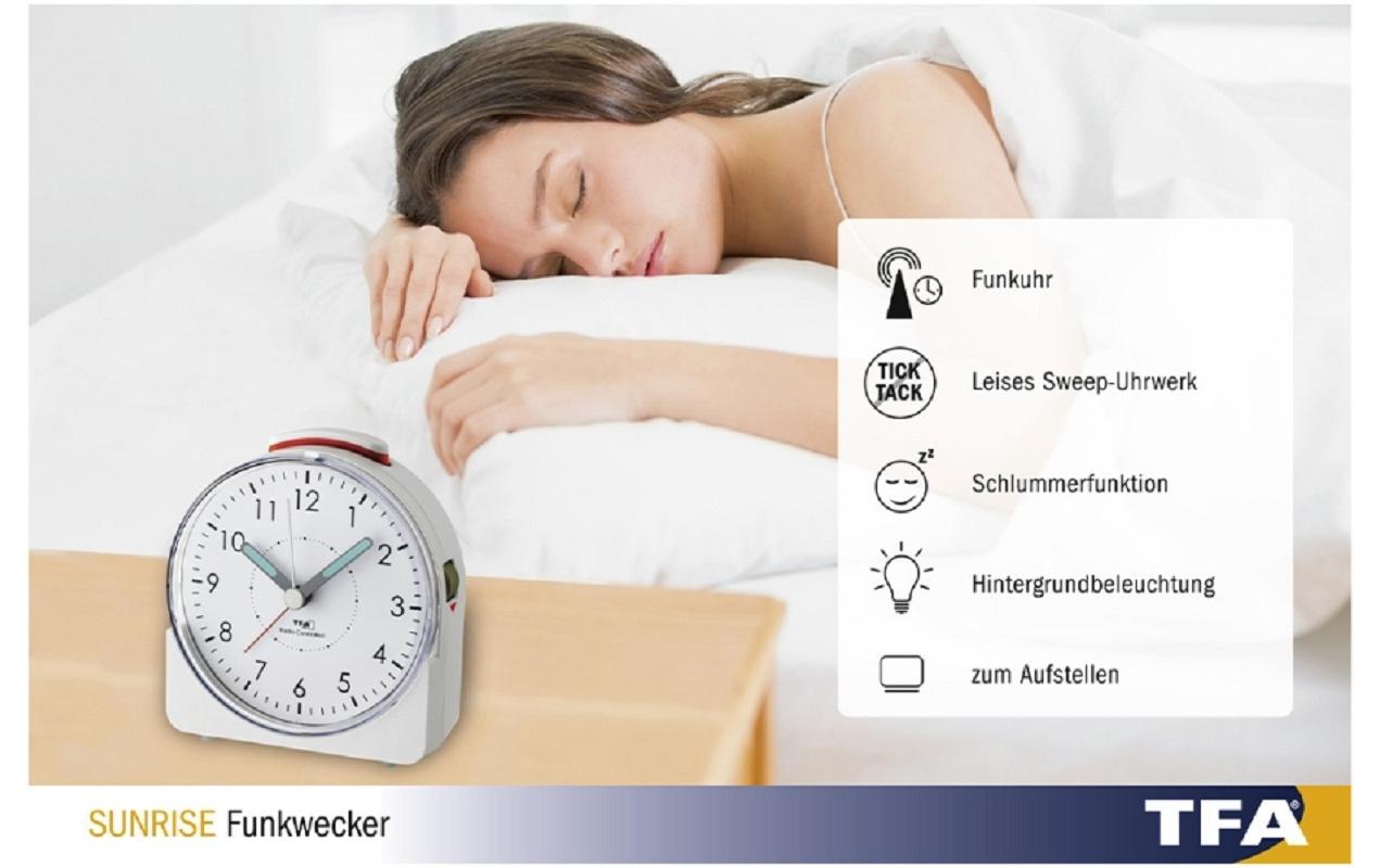 Funkwecker Sunrise WeissAnaloger Wecher mit ansteigendem Alarmton