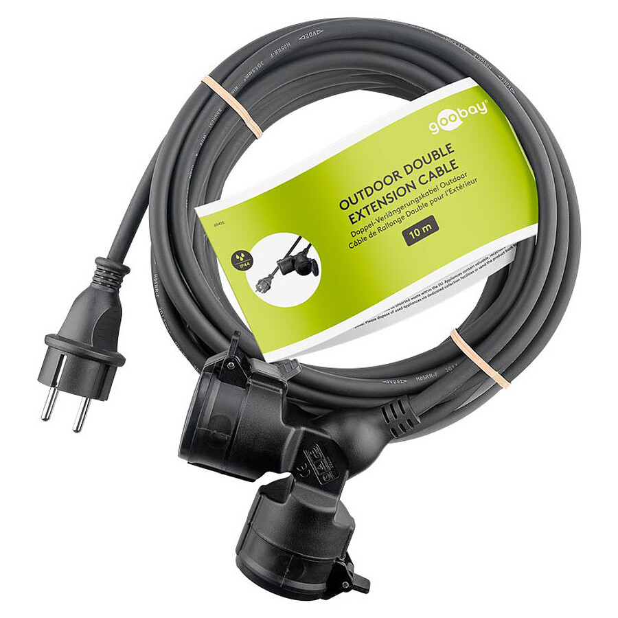 Goobay Câble Rallonge électrique double pour l'extérieur - 10 m - Noir
