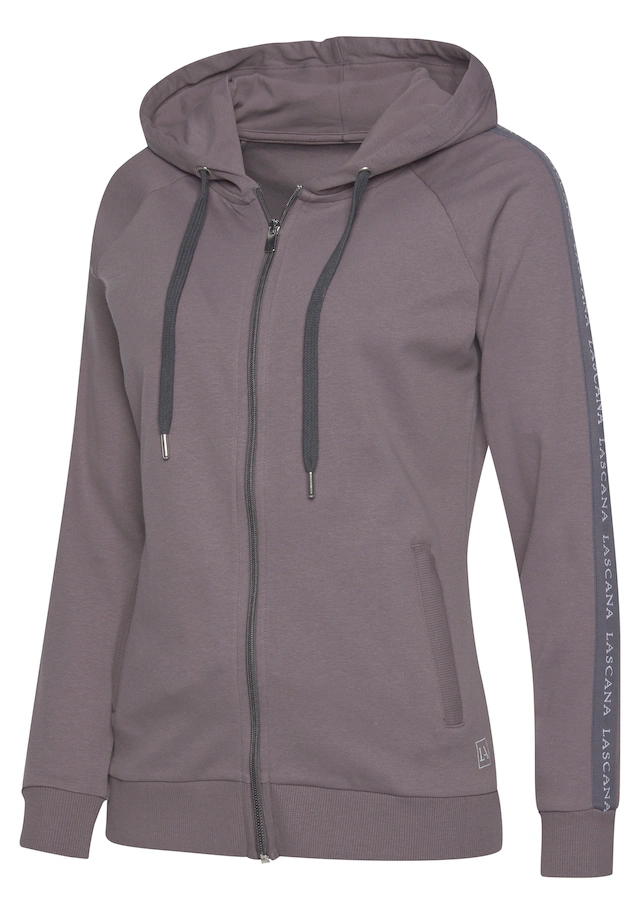 LASCANA ACTIVE Trainingsjacke mit Kapuze mit  Logo Tape an den Ärmeln