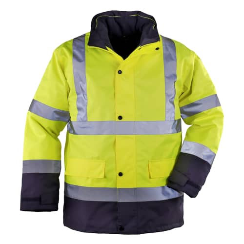 Parka haute-visibilité 4-en-1 polyester enduit PU jaune/bleu