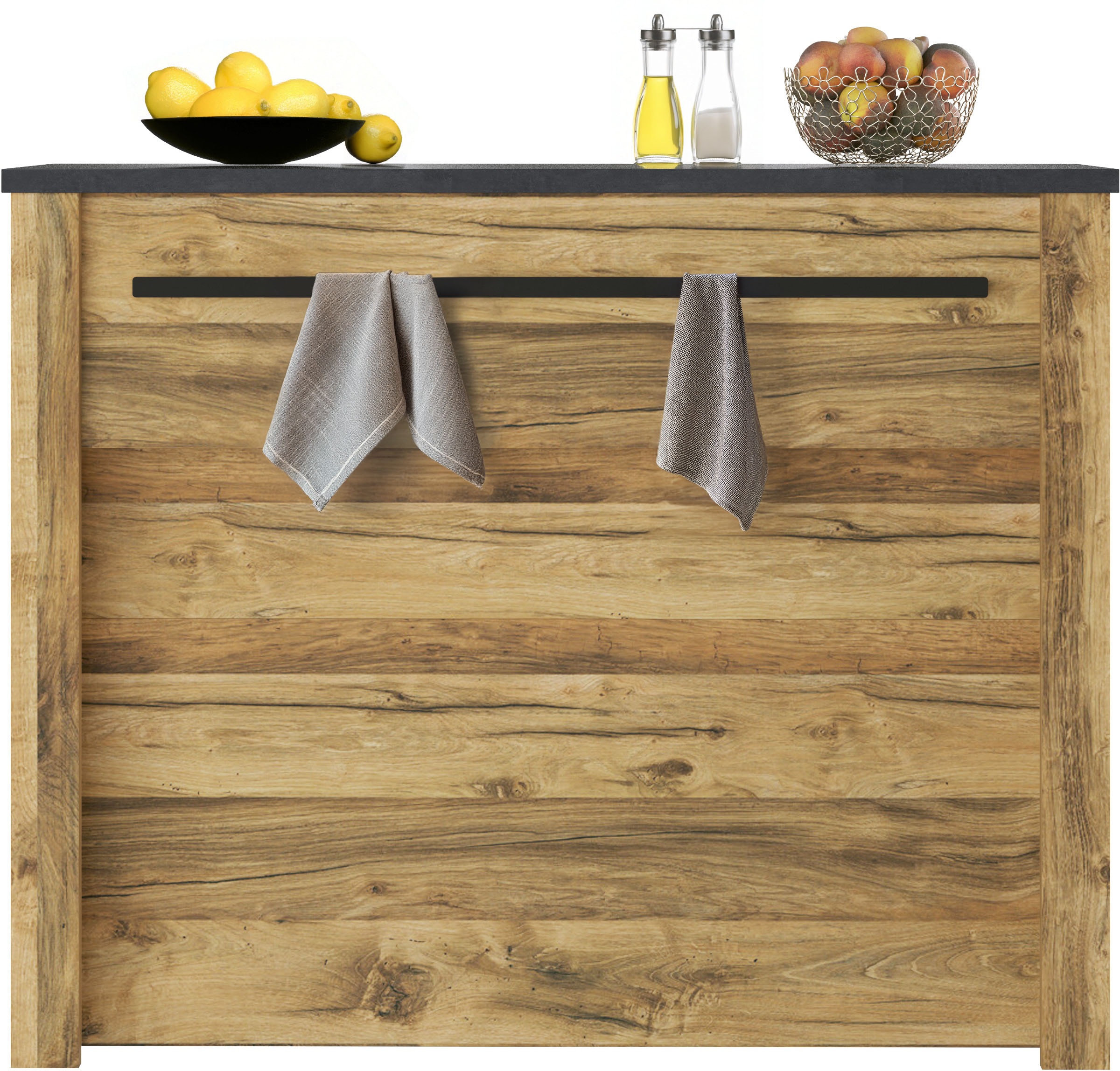 Home affaire Barschrank »York, moderne Küchentheke im Industrialdesign« mit Handtuchstange aus Metall, ausreichend Stauraum, 130 cm breit