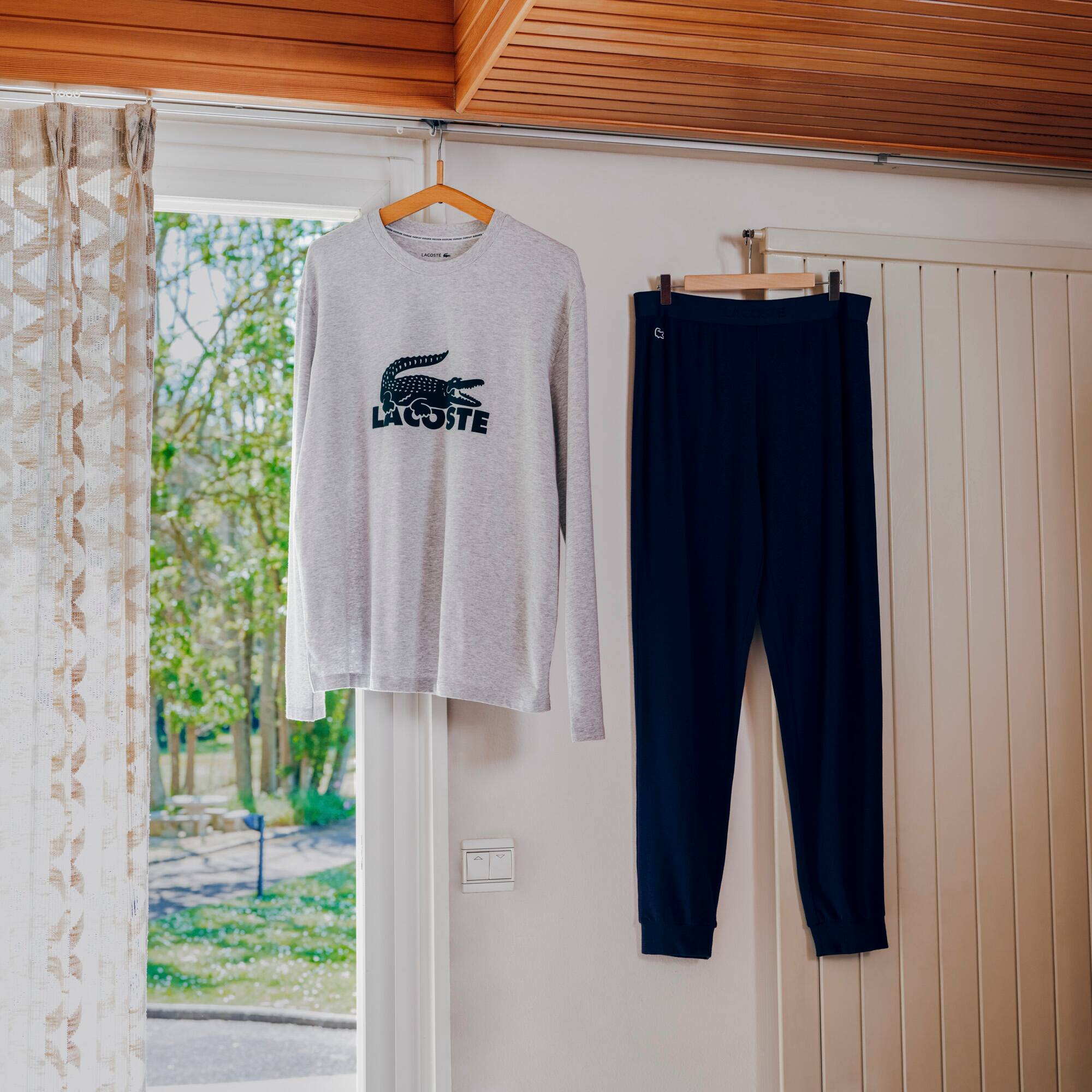 Ensemble de pyjama long avec logo velours Pyjamas - Bleu - Lacoste - Homme