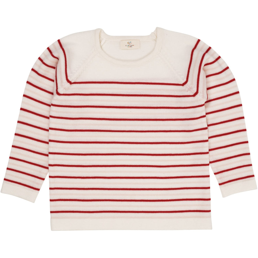 Køb Copenhagen Colors Cream/Dusty Rose/Red Combi Merino Striped Bluse
