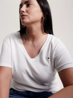 Camiseta slim de algodão orgânico com decote em V da Curve