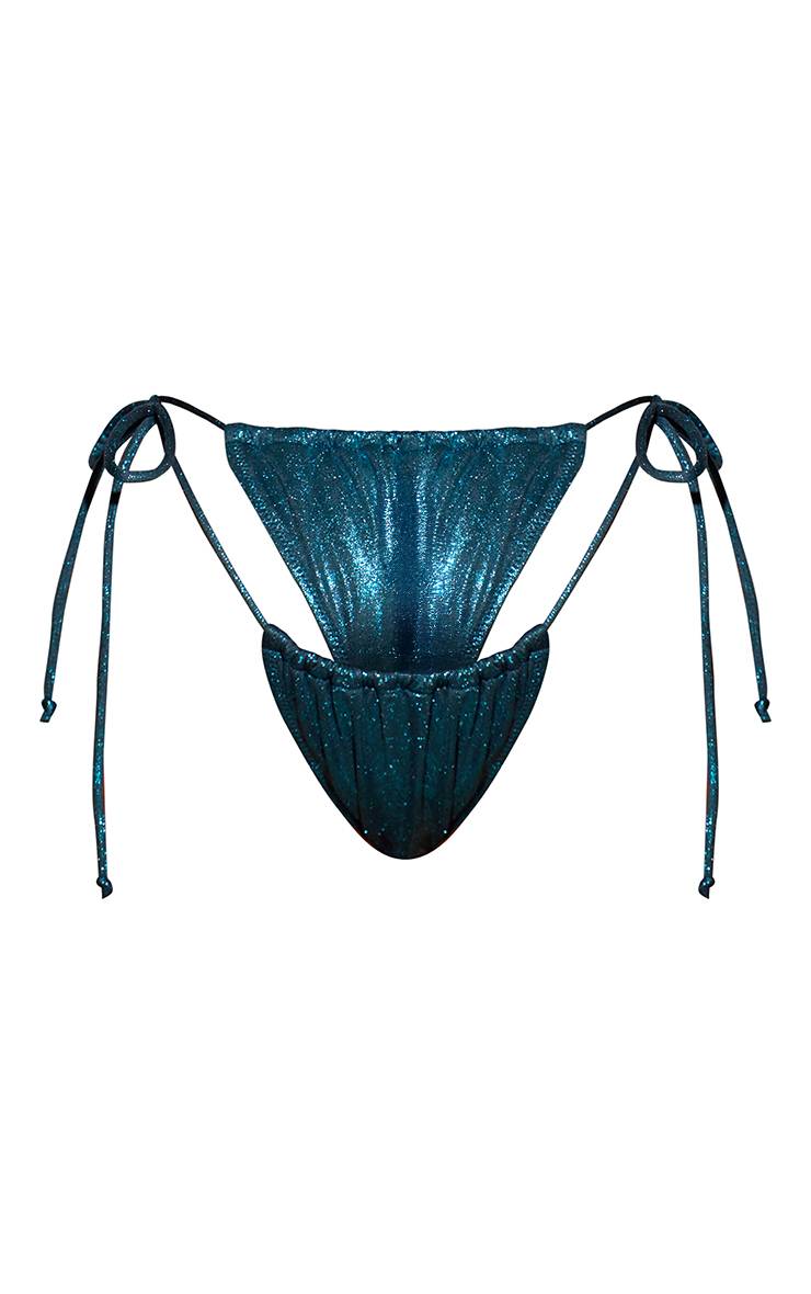 Vert Turquoise Bas De Bikini Scintillant À Nouer Sur Les Côtés