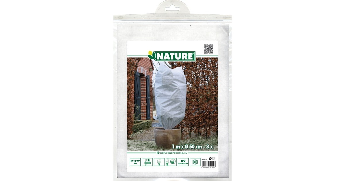 NatureWinterafdekhoes met koord, 50 g/m² afdekking  (Wit, 3 x Ø 50 cm)