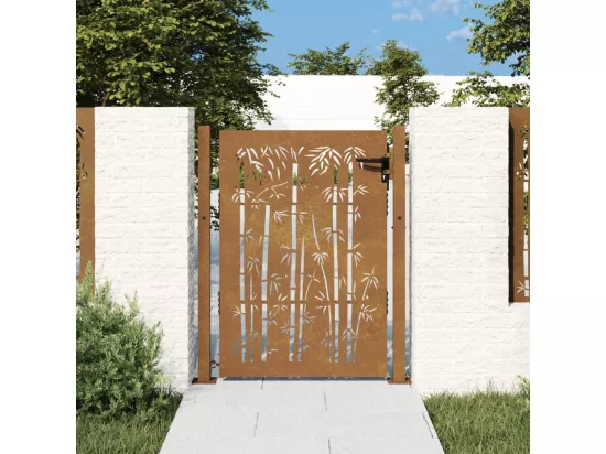 Portail de jardin 105x130 cm acier corten design de bambou